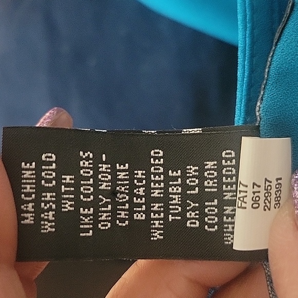 INC International Concepts Teal Blue V-Neck Blouse with Ruffled Sleeves, Size: S - Picture 10 of 10